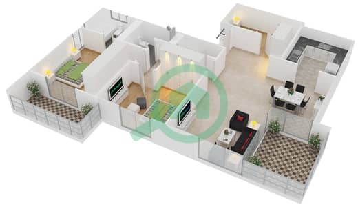 Al Murjan Tower - 3 Bed Apartments Unit 2402 Floor 24 Floor plan