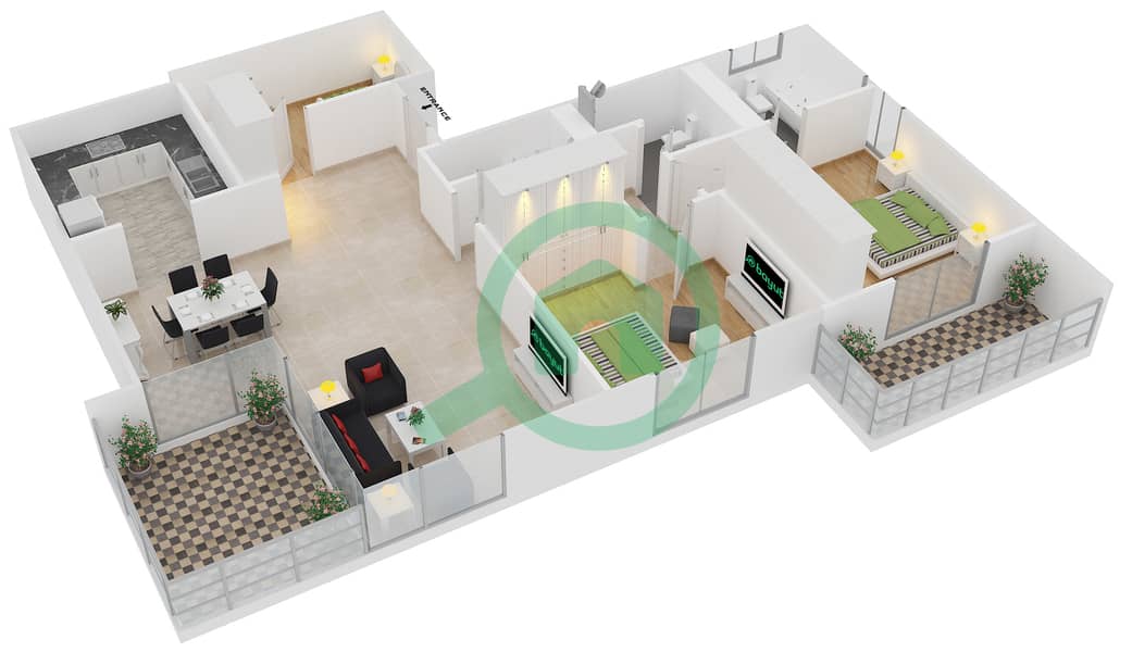 Аль Мурджан Тауэр - Апартамент 3 Cпальни планировка Единица измерения 05 / FLOOR 24 interactive3D
