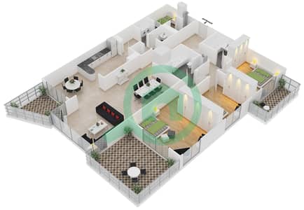 Аль Мурджан Тауэр - Апартамент 3 Cпальни планировка Единица измерения 06 / FLOOR 24