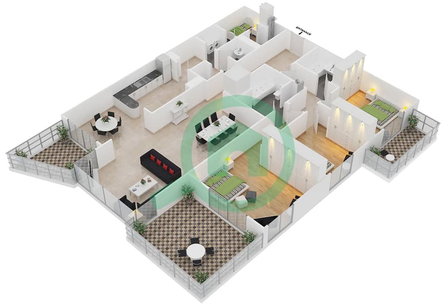 Аль Мурджан Тауэр - Апартамент 3 Cпальни планировка Единица измерения 06 / FLOOR 24 interactive3D