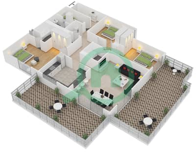 Аль Мурджан Тауэр - Апартамент 3 Cпальни планировка Единица измерения 04  / FLOOR 32