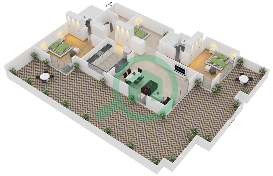 Al Murjan Tower - 3 Bedroom Apartment Unit G01 / GROUND FLOOR Floor plan interactive3D