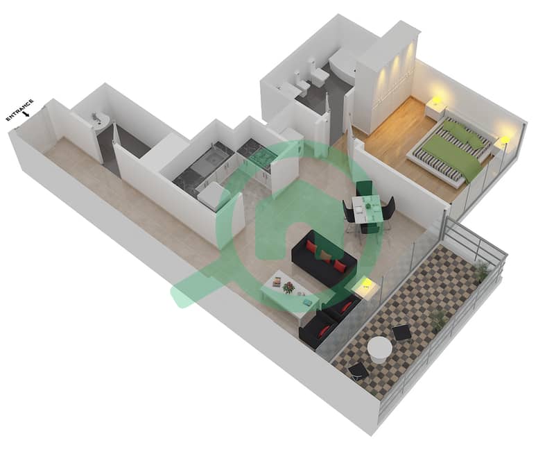المخططات الطابقية لتصميم النموذج / الوحدة A/1,10 FLOOR 10-19,21-41 شقة 1 غرفة نوم - داون تاون فيوز interactive3D