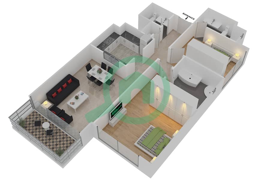المخططات الطابقية لتصميم النموذج / الوحدة C/08/FLOOR 10-19,21-41 شقة 2 غرفة نوم - داون تاون فيوز interactive3D