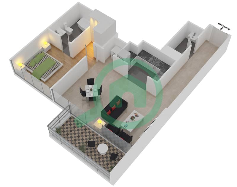 المخططات الطابقية لتصميم النموذج / الوحدة B/2,9 FLOOR 10-19,21-41 شقة 1 غرفة نوم - داون تاون فيوز interactive3D