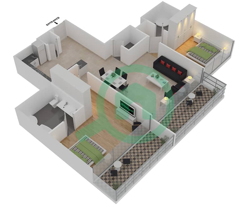 Даунтаун Вьюс - Апартамент 2 Cпальни планировка Тип/мера D/01,08/FLOOR 43-51 interactive3D