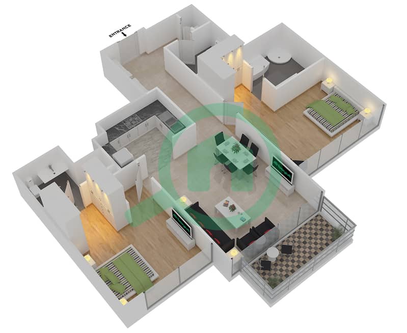 Downtown Views - 2 Bedroom Apartment Type/unit E/02/FLOOR 43-51 Floor plan interactive3D