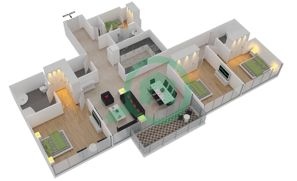 المخططات الطابقية لتصميم النموذج / الوحدة A/5,6 FLOOR 10-19,21-41 شقة 3 غرف نوم - داون تاون فيوز interactive3D