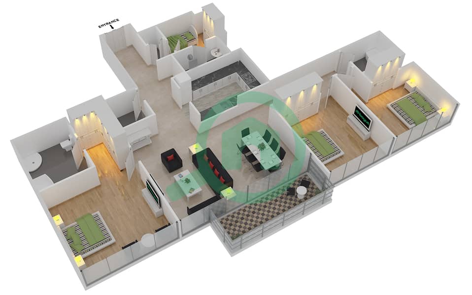 Downtown Views - 3 Bedroom Apartment Type/unit A/4,5 FLOOR 43-51 Floor plan interactive3D