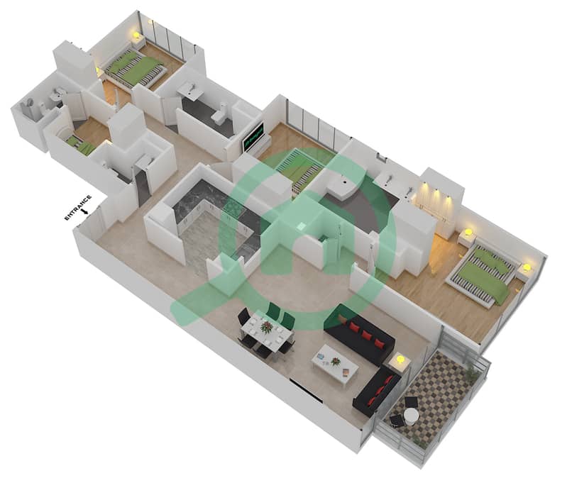 Downtown Views - 3 Bedroom Apartment Type/unit B/3,6 FLOOR 43-51 Floor plan interactive3D