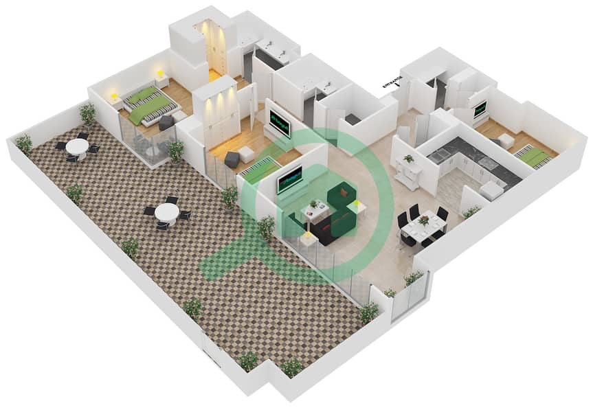 阿尔穆尔扬大厦 - 3 卧室公寓单位G02 / GROUND FLOOR戶型图 interactive3D