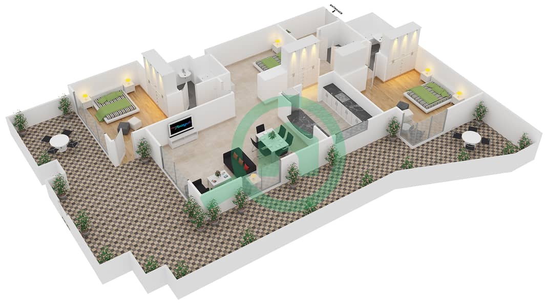 Аль Мурджан Тауэр - Апартамент 3 Cпальни планировка Единица измерения G06 / GROUND FLOOR interactive3D