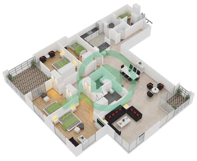 Al Murjan Tower - 4 Bed Apartments Unit 03 / Floor 2 Floor plan
