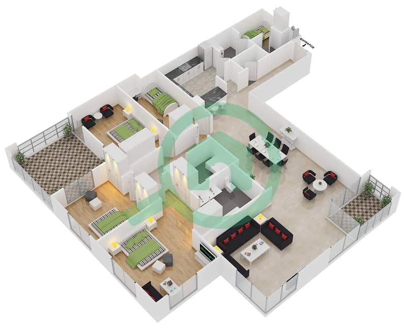 Аль Мурджан Тауэр - Апартамент 4 Cпальни планировка Единица измерения 03 / FLOOR 2 interactive3D