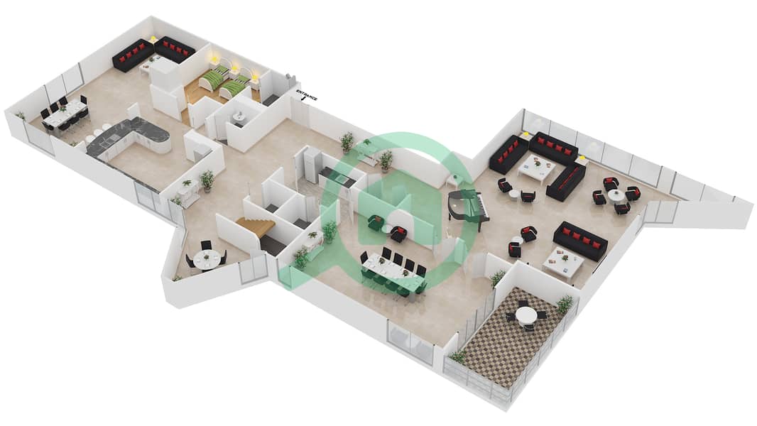 Al Murjan Tower - 6 Bedroom Penthouse Type A / DUPLEX FLOOR Floor plan Lower interactive3D