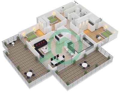 Аль Мурджан Тауэр - Апартамент 3 Cпальни планировка Единица измерения 01, 03 / FLOOR 32