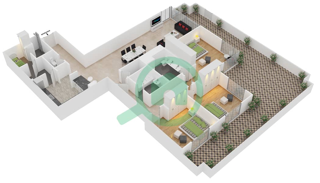 المخططات الطابقية لتصميم الوحدة G03 / GROUND FLOOR شقة 3 غرف نوم - برج المرجان interactive3D