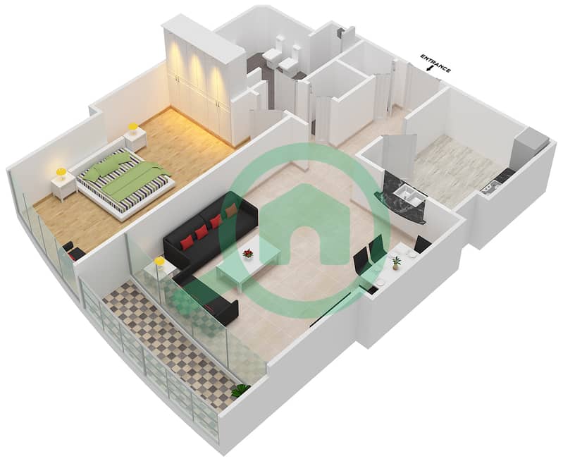 المخططات الطابقية لتصميم النموذج B1 شقة 1 غرفة نوم - ذا تورش interactive3D