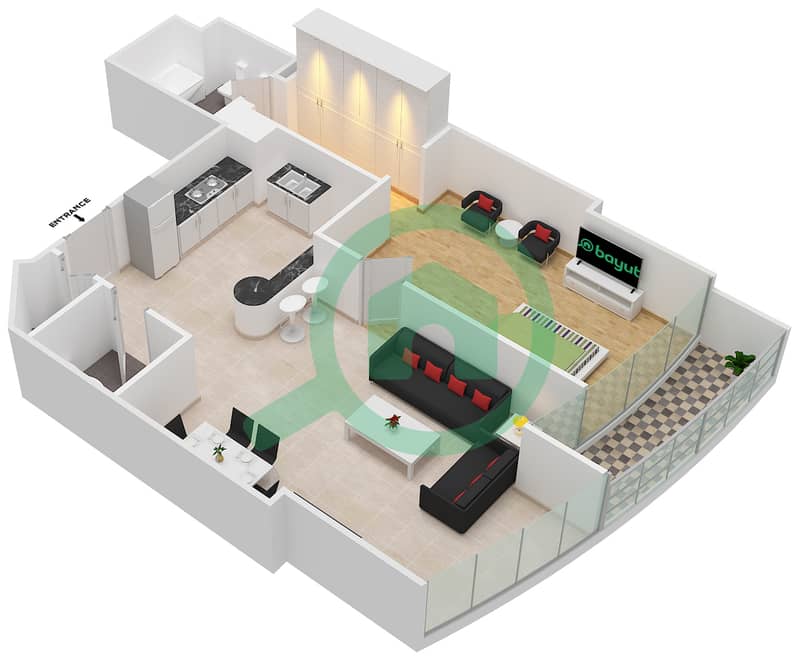 The Torch - 1 Bedroom Apartment Type A1 Floor plan interactive3D