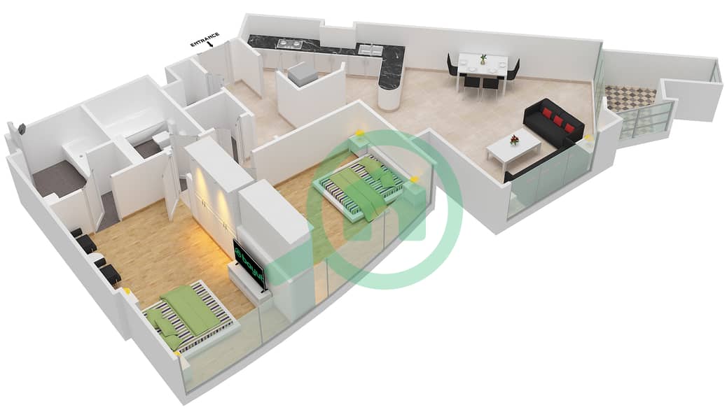 Торч - Апартамент 2 Cпальни планировка Тип B interactive3D