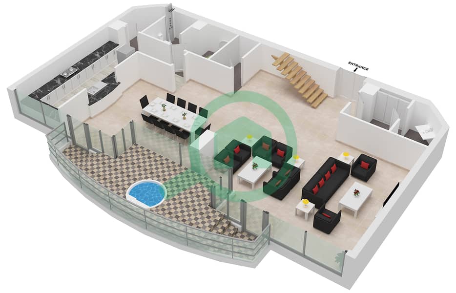 المخططات الطابقية لتصميم النموذج B بنتهاوس 3 غرف نوم - ذا تورش interactive3D