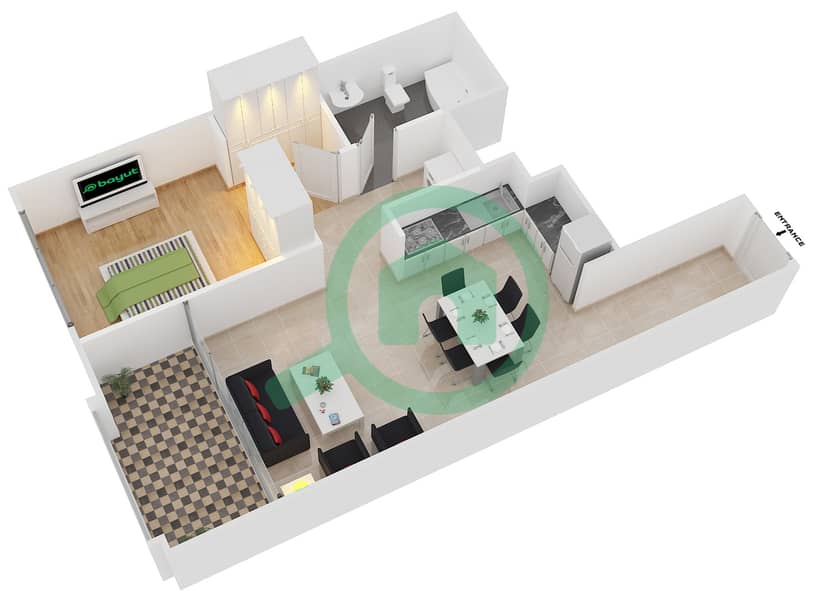 Downtown Views II Tower 1 - 1 Bedroom Apartment Unit 2 FLOOR 2-15,17-35 Floor plan Floor 2-15,17-35,37-53 interactive3D