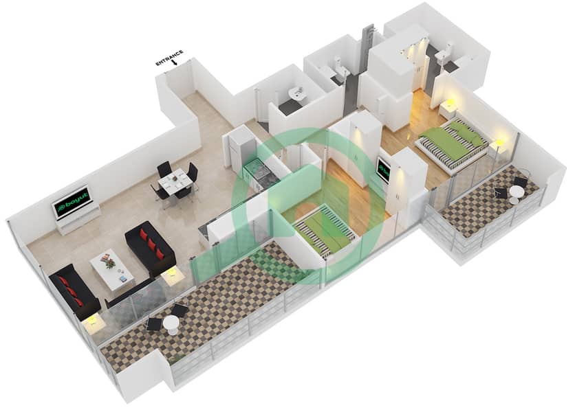 Downtown Views II Tower 1 - 2 Bedroom Apartment Unit 5 FLOOR 37-53 Floor plan Floor 37-53 interactive3D