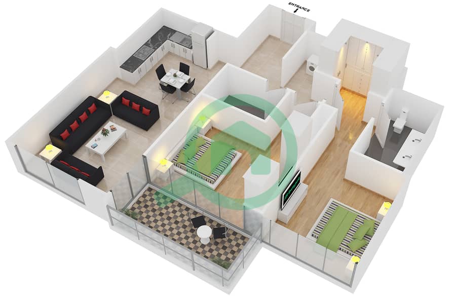 Downtown Views II Tower 1 - 2 Bedroom Apartment Unit 6 FLOOR 2-15,17-35 Floor plan Floor 2-15,17-35 interactive3D