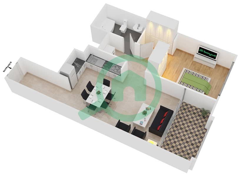 Downtown Views II Tower 1 - 1 Bedroom Apartment Unit 3 FLOOR 2-15,17-35,37-53 Floor plan Floor 2-15,17-35,37-53 interactive3D