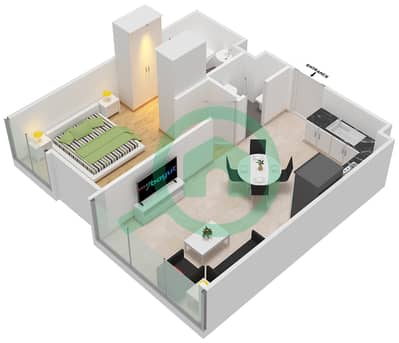 المخططات الطابقية لتصميم النموذج / الوحدة 07/2A شقة 1 غرفة نوم - برج بلفيو 2