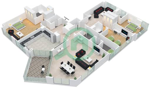 贝尔维尤2号大厦 - 3 卧室公寓类型／单位4/1戶型图