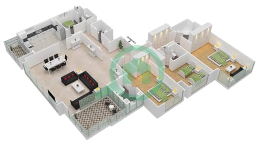 المخططات الطابقية لتصميم النموذج / الوحدة 5/2 شقة 3 غرف نوم - برج بلفيو 2