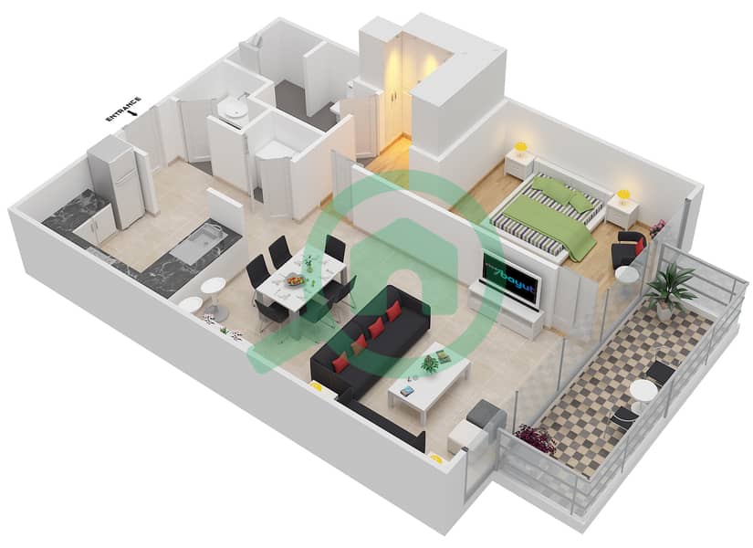 DT1 Tower - 1 Bedroom Apartment Unit 404 Floor plan interactive3D