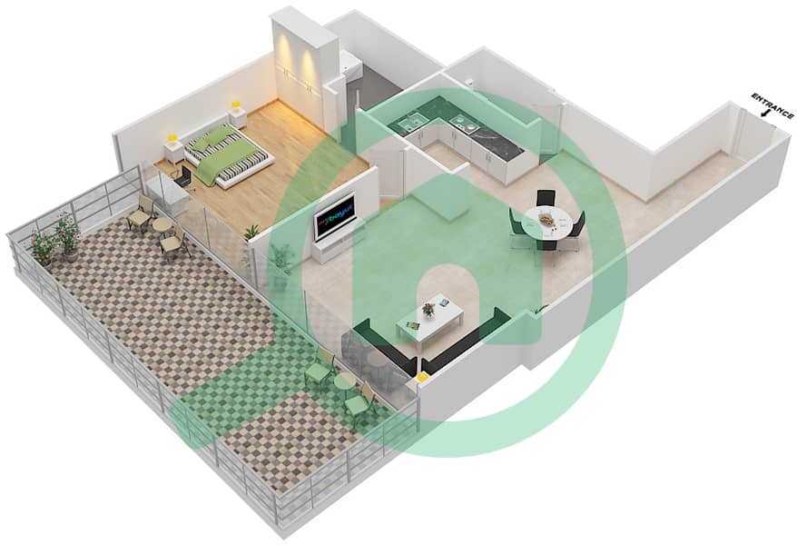 Elite 1 Downtown Residence - 1 Bedroom Apartment Type K Floor plan interactive3D