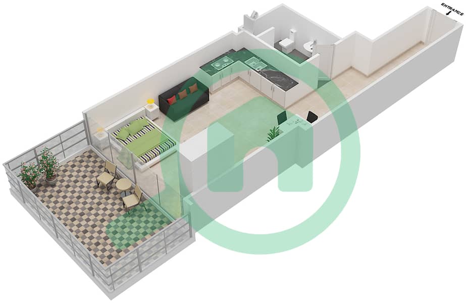 Elite 1 Downtown Residence - Studio Apartment Type L Floor plan interactive3D