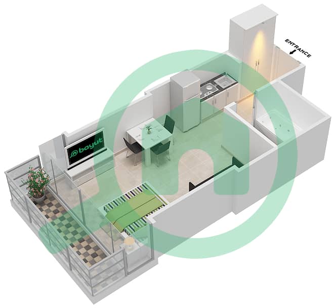 المخططات الطابقية لتصميم النموذج I شقة استوديو - إليت داون تاون ريزيدنس interactive3D