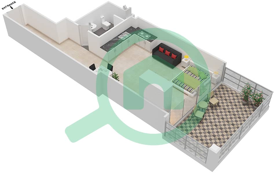 المخططات الطابقية لتصميم النموذج M شقة استوديو - إليت داون تاون ريزيدنس interactive3D