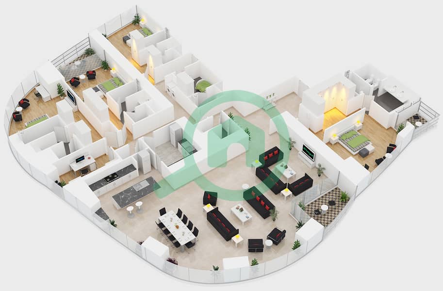 المخططات الطابقية لتصميم الوحدة 1 بنتهاوس 4 غرف نوم - إل بريمو interactive3D