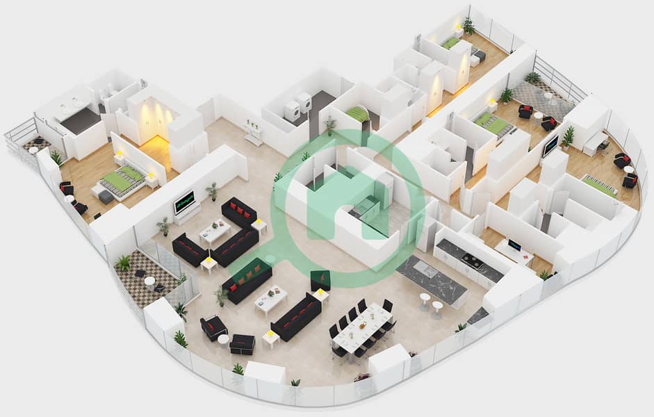 المخططات الطابقية لتصميم الوحدة 2 بنتهاوس 4 غرف نوم - إل بريمو interactive3D