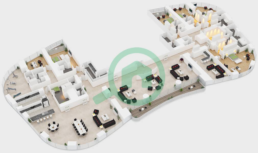 المخططات الطابقية لتصميم الوحدة 1 بنتهاوس 5 غرف نوم - إل بريمو interactive3D