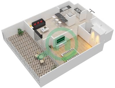 المخططات الطابقية لتصميم النموذج 1A شقة 1 غرفة نوم - أزور