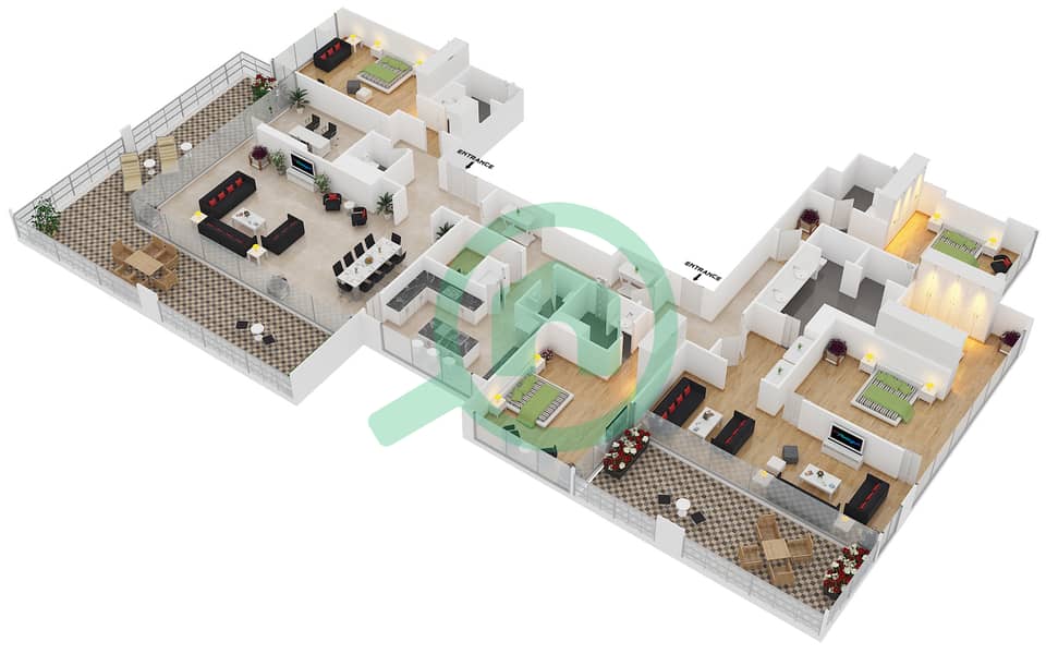 المخططات الطابقية لتصميم الوحدة 1601 شقة 4 غرف نوم - برج دي تي 1 interactive3D