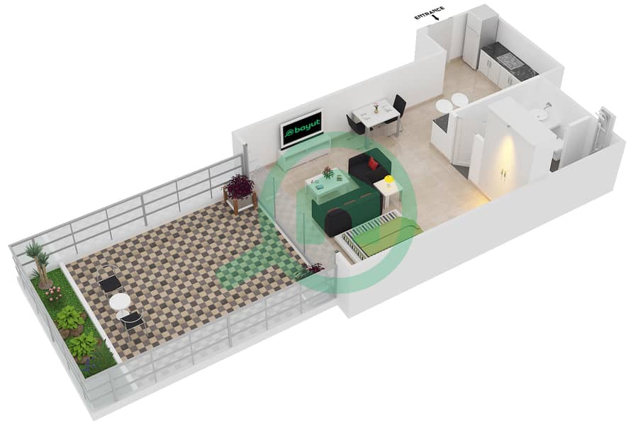 المخططات الطابقية لتصميم الوحدة 301 شقة استوديو - برج دي تي 1 interactive3D