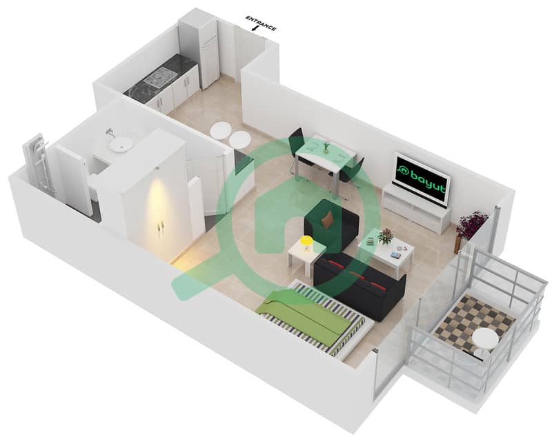DT1大厦 - 单身公寓单位407戶型图 interactive3D