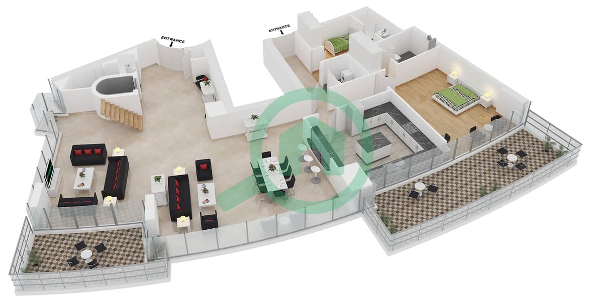 Трайдент Гранд Резиденция - Пентхаус 4 Cпальни планировка Тип PH-3 interactive3D