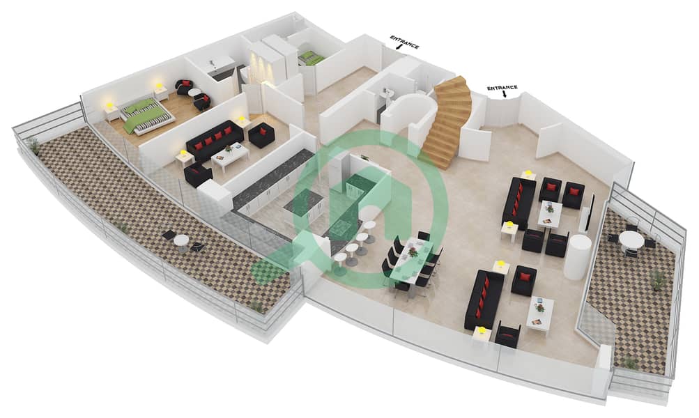 三叉戟豪华公寓 - 4 卧室顶楼公寓类型PH-4戶型图 interactive3D