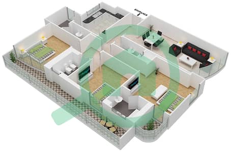 المخططات الطابقية لتصميم النموذج F02 FIRST FLOOR شقة 3 غرف نوم - برج ناصر