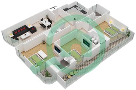 Нассер Тауэр - Апартамент 3 Cпальни планировка Тип F03 FIRST FLOOR