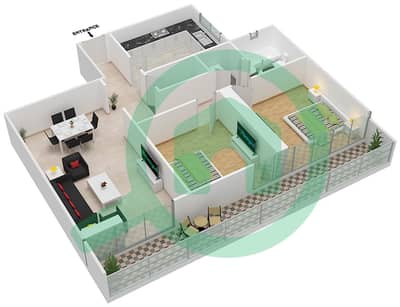 المخططات الطابقية لتصميم النموذج F05 FIRST FLOOR شقة 2 غرفة نوم - برج ناصر