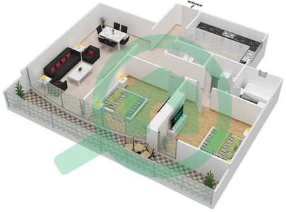 المخططات الطابقية لتصميم النموذج F09 FIRST FLOOR شقة 2 غرفة نوم - برج ناصر